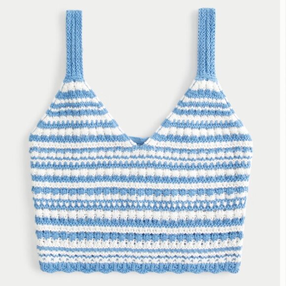 Hollister Tops - Hollister blue and white crochet crop cropped cami Bralette Size M Medium